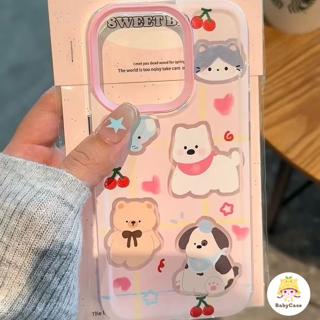 หมีลูกสุนัขน่ารักนุ่ม เคส iPhone 13 11 15 Pro Max 12 14 Pro Max 7Plus XS XR X Max 7 15 14 8 Plus SE 2020