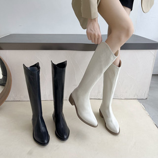 วฤดูหนาวรองเท้าผู้หญิง2023ส้นสแควร์ชี้นิ้วเท้าซิปด้านข้างหนั…