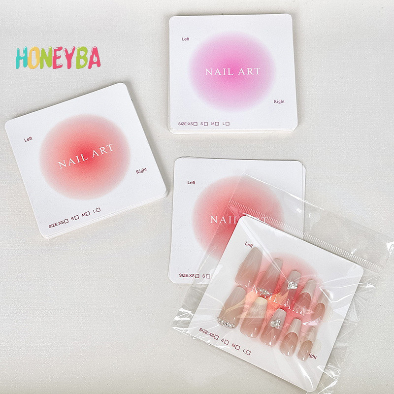 <Honeyba> 100PCS Press-On บรรจุภัณฑ์เล็บจอแสดงผล Handmade เล็บปลอมออกแบบ Swatch แสดงการ์ดเล็บตัวอย่างจอแสดงผล Salon