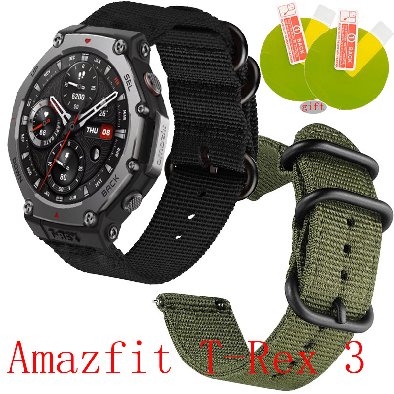 สาย ฟิล์ม Amazfit T Rex 3 สาย สายรัดไนลอนสําหรับ Amazfit T-REX 3 สมาร์ทวอทช์สร้อยข้อมือกีฬาพร้อมฟิล์มกันรอยหน้าจอ