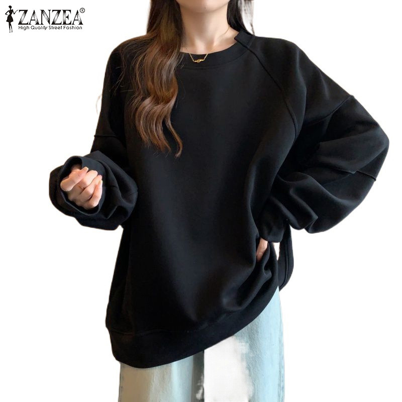 ZANZEA ซานเซีย ผู้หญิงเกาหลีลําลองคอกลมแขนยาวสีทึบเสื้อหลวม