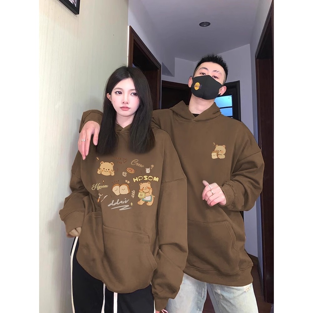 ซูเปอร์น่ารักเนยตุ๊กตาหมีพิมพ์เสื้อกันหนาวหมวกผู้ชาย/ผู้หญิงใหม่เกาหลีอินแนวโน้มหลวมเสื้อสวมหัวด้านบน