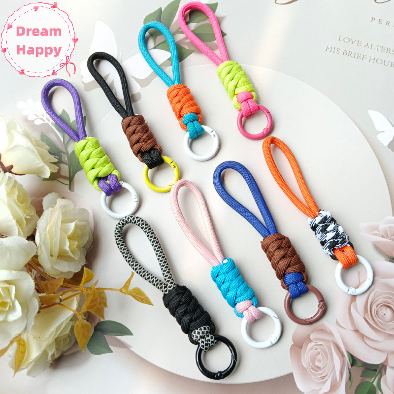 Dreamhappy Creative สีสัน Braided Lanyard พวงกุญแจ Anti-Lost Knot เชือกไนลอนพวงกุญแจสําหรับผู้หญิงผู้ชายกระเป๋าเป้สะพายหลังจี้อุปกรณ์เสริมของขวัญ TH