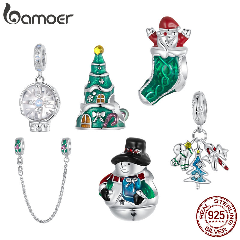 Bamoer 925 เงินสเตอร์ลิง Charm คริสต์มาสหมี Reindeer จี้อุปกรณ์เสริมเครื่องประดับของขวัญสําหรับผู้หญิง