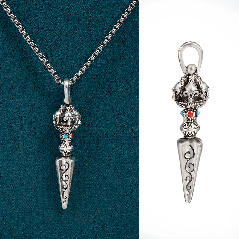 Demon Conquering Vajra Peace Charm สร้อยคอหกตัวอักษร Mantra ผู้ชาย Retro สร้อยคอ