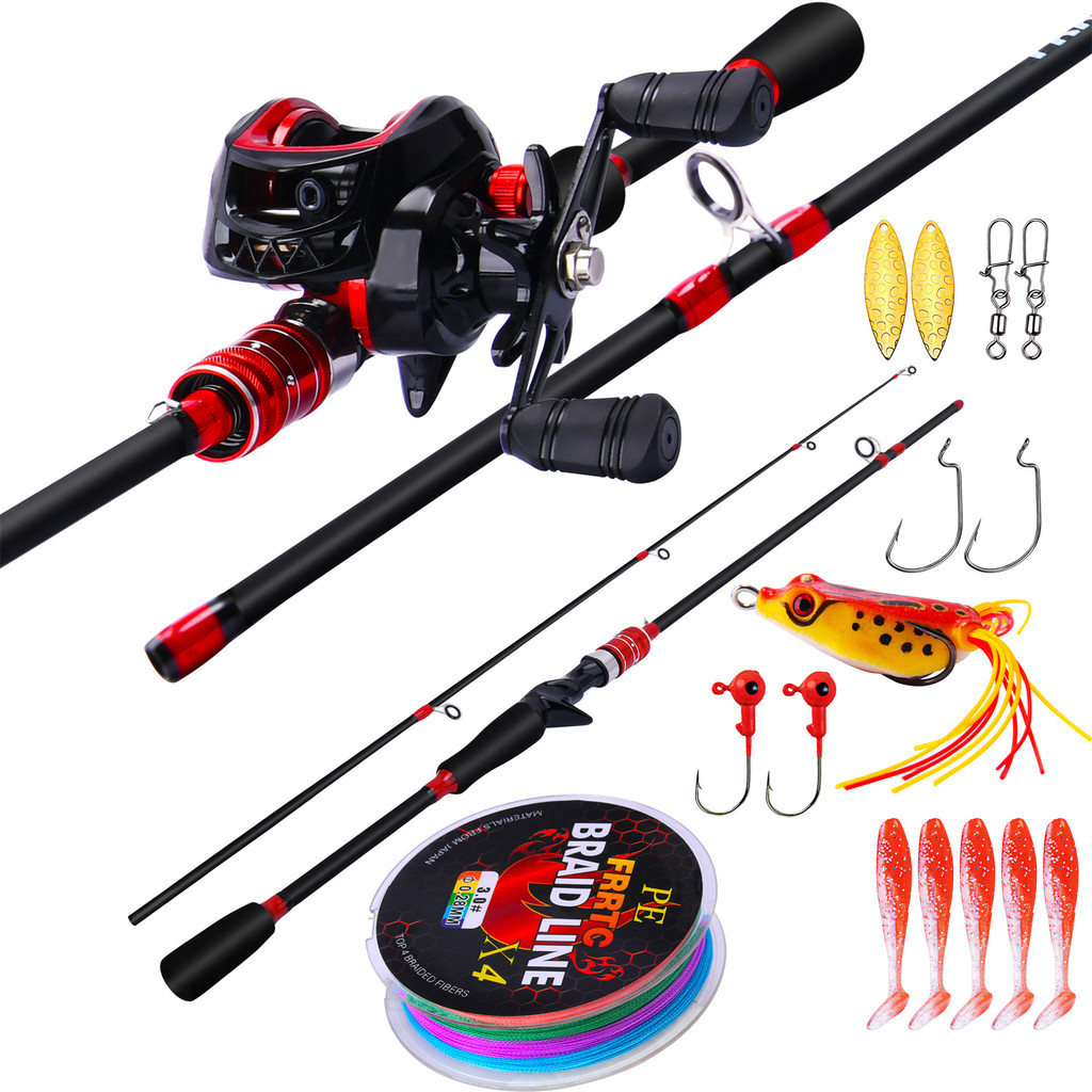 FRRTC ชุดตกปลาสีแดง 1.65/1.80m Carbon Casting Fishing Rod ML Power 18+1BB Casting Reel ซ้าย/ขวามือ