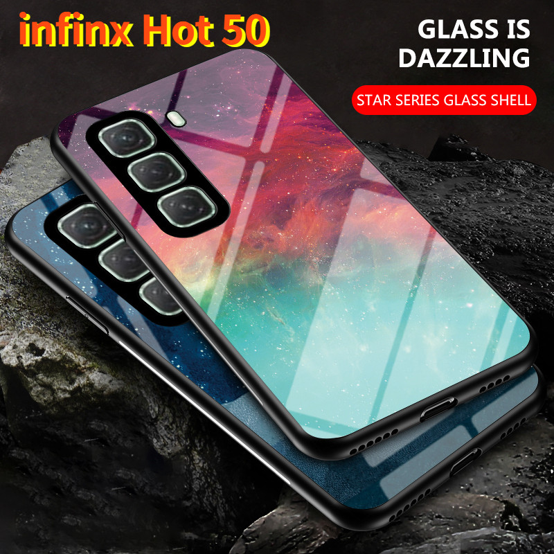 Luxury Starry SkyปลอกกระจกกันกระแทกสําหรับInfinix Hot 50 Pro Hot50Pro + Hot50Pro 4G 5G 2024 กระจกนิรภัยฝาครอบป้องกันสําหรับHot50 Hot50Pro + 50Pro TPU Edgeกลับ