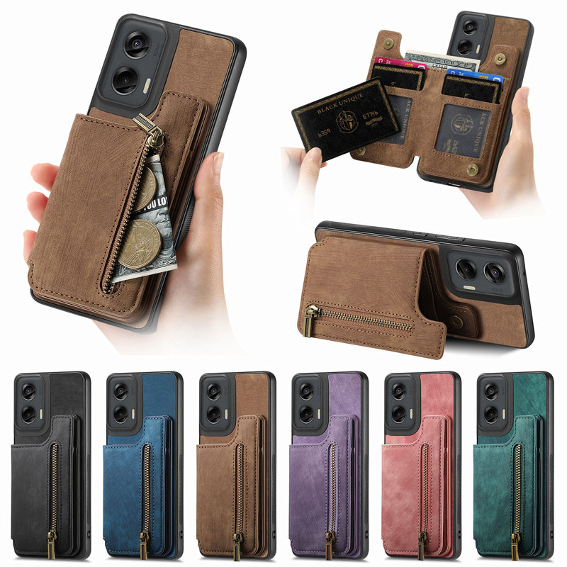 Retro กระเป๋าสตางค์ OPPO Reno 12 11F 11 10 8T 8Z 7Z 8 7 5 6Z 5K Pro Plus 5G ซิปผู้ถือบัตร Matte ฝาครอบโทรศัพท์ – โปรปัง