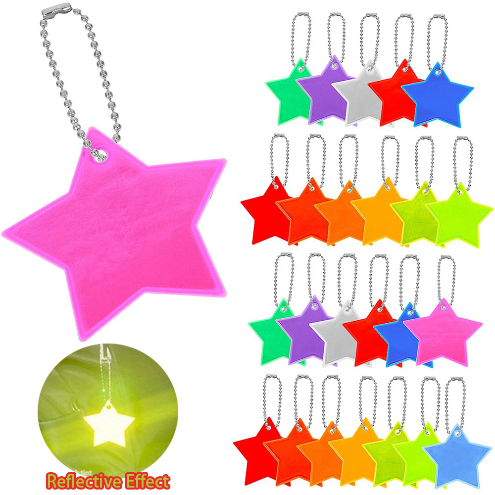 10pcs พวงกุญแจสะท้อนแสงจี้เด็ก Shiny Star Charm ความปลอดภัย Reflector แท็กความปลอดภัย Reflector สําหรับกระเป๋าเป้สะพายหลัง Night Keyring
