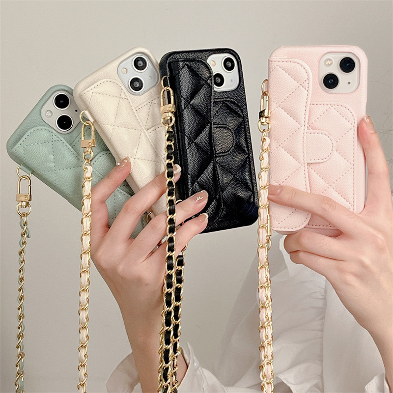 โซ่crossbodyหนังใส่การ์ดเคสโทรศัพท์สําหรับiphone 16 Pro Max 16pro 15 Plus 14 13 12 Promax 15plus 14plus 15pro 14pro 13pro 12pro 16Promaxปกหลัง
