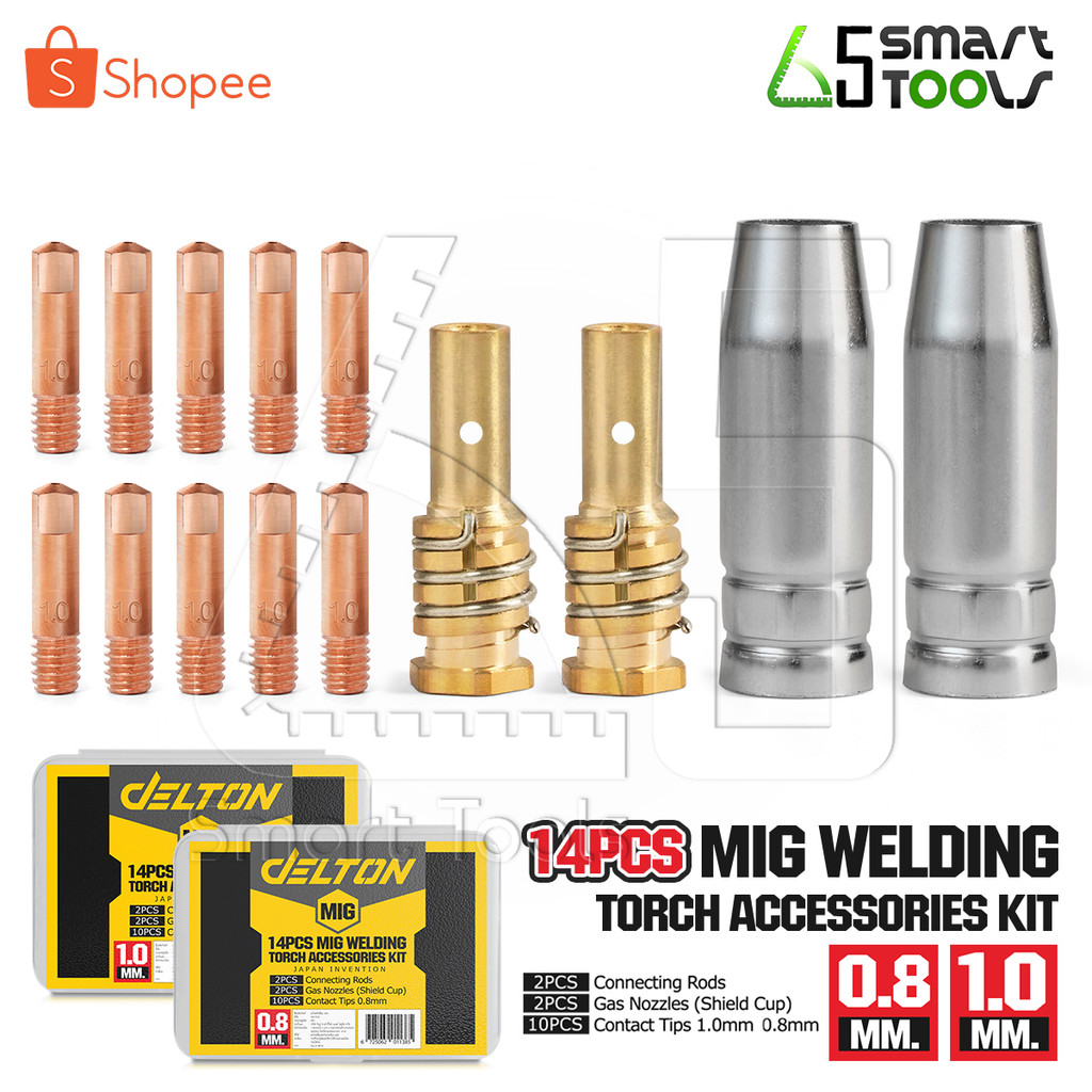 DELTON หัวเชื่อมมิก 14 ชิ้น/ชุด ขนาด 0.8 / 1.0 มม. อะไหล่ Mig Welding Torch ใช้ร่วมกับสายเชื่อม ตู้เชื่อม MIG ทุกยี่ห้อ
