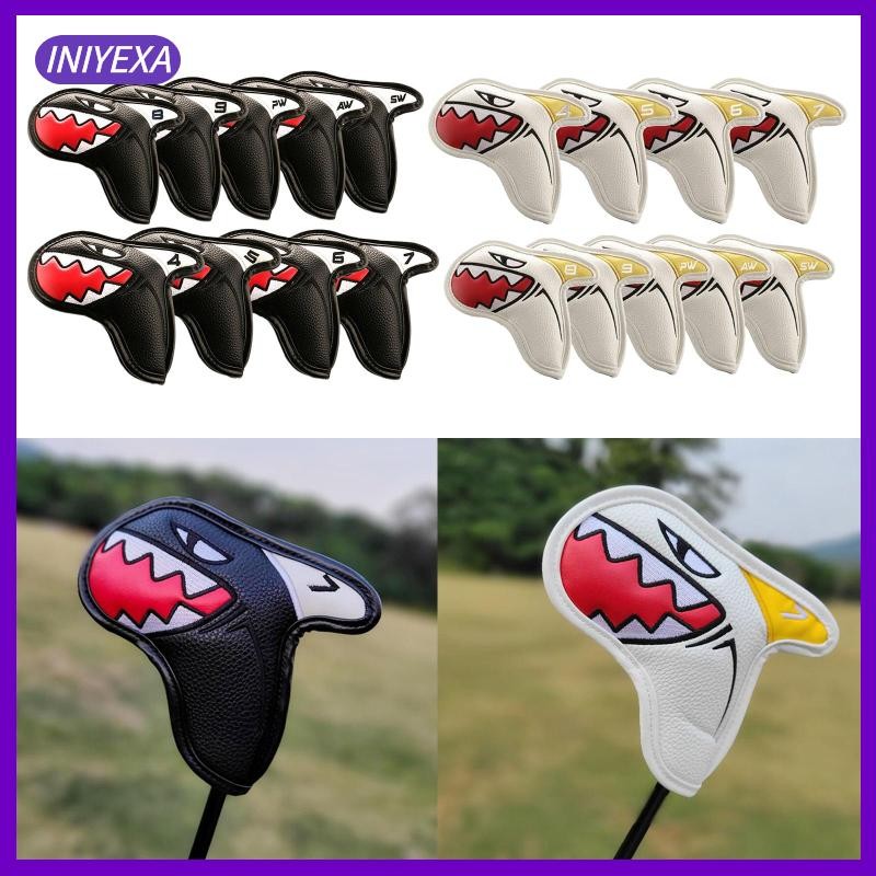 [Iniyexa] 9 ชิ้น Shark PU Golf Iron Headcover, Golf Club Head Covers Protector ป้องกันรอยขีดข่วน