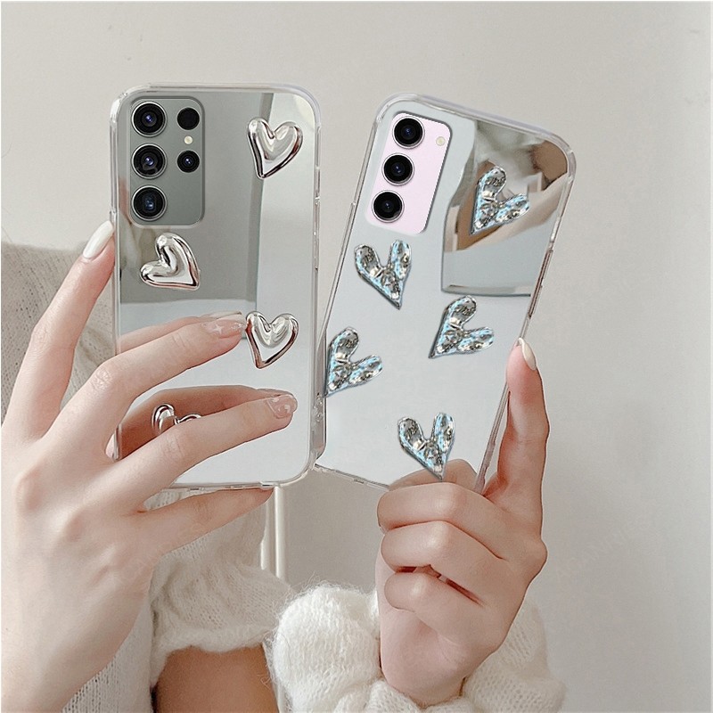 Glitter น่ารัก 3D Love Heart กระจกซิลิโคนสําหรับ Samsung Galaxy S24 Ultra 5G S23 FE S22 Plus S21 + S20 S10 ฝาครอบ S 24 23 22 - รูปที่ 2