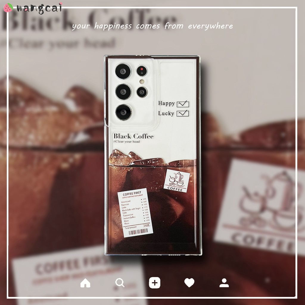 สําหรับ Samsung Galaxy S21 S20 S10 Plus Ultra FE Lite 2020 S21 + S20 + S10 + เคสโทรศัพท์สีดํากาแฟป้ายแฟชั่นเรียบง่ายใสซิลิโคนอ่อนนุ่มกรณีฝาหลัง