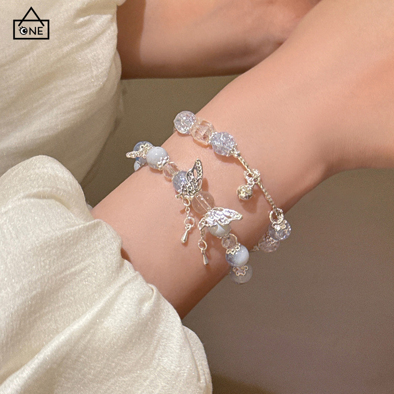 COD สร้อยข้อมือลูกปัดคริสตัลไล่โทนสีผีเสื้อหวานแฟชั่นละเอียดอ่อนเครื่องประดับสำหรับผู้หญิง-a.one