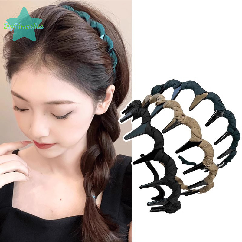 [BigHouseSea] แฟชั่น Wave s สําหรับผู้หญิงสีทึบฟันลื่นวงผมสาวล้างหน้ากีฬาเครื่องประดับผมใหม่