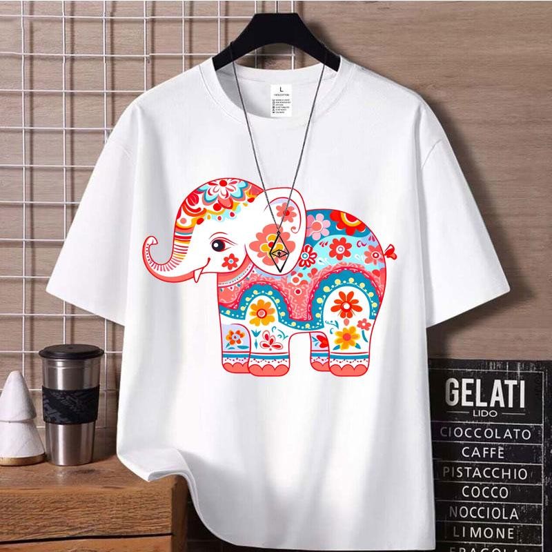 เสื้อยืดช้าง เสื้อสงกรานต์ เสื้อใส่เที่ยว เสื้อผ้า เสื้อช้าง เสื้อผ้าคอกลม  ผ้าคอนตอน ใส่ได้ทั้งชายและหญิง ไม่ย้วนไม่หด