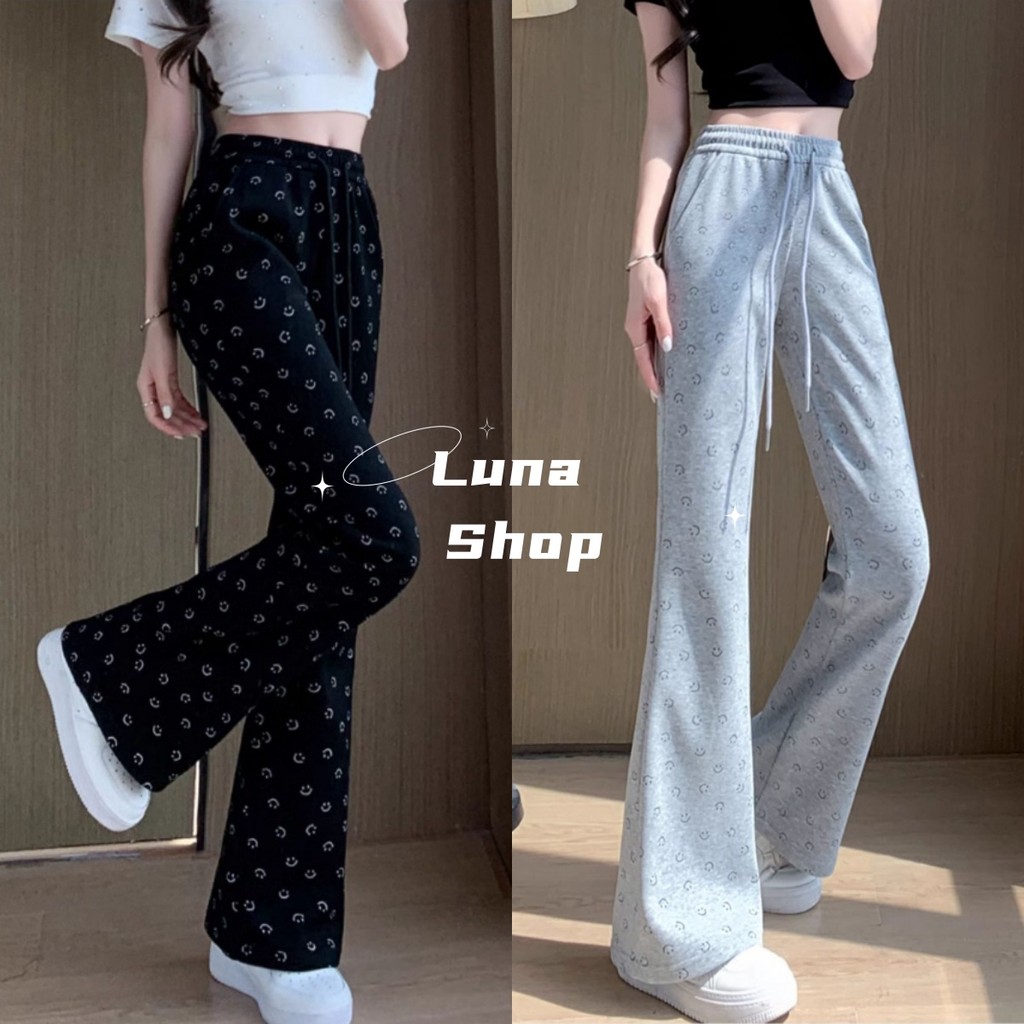 Luna Shop กางเกงขาบานไมโครสไตล์วินเทจสไตล์ชิวๆกางเกงลำลองผู้หญิงกางเกงทรงสลิมเอวสูงแบบผ้าเดรป