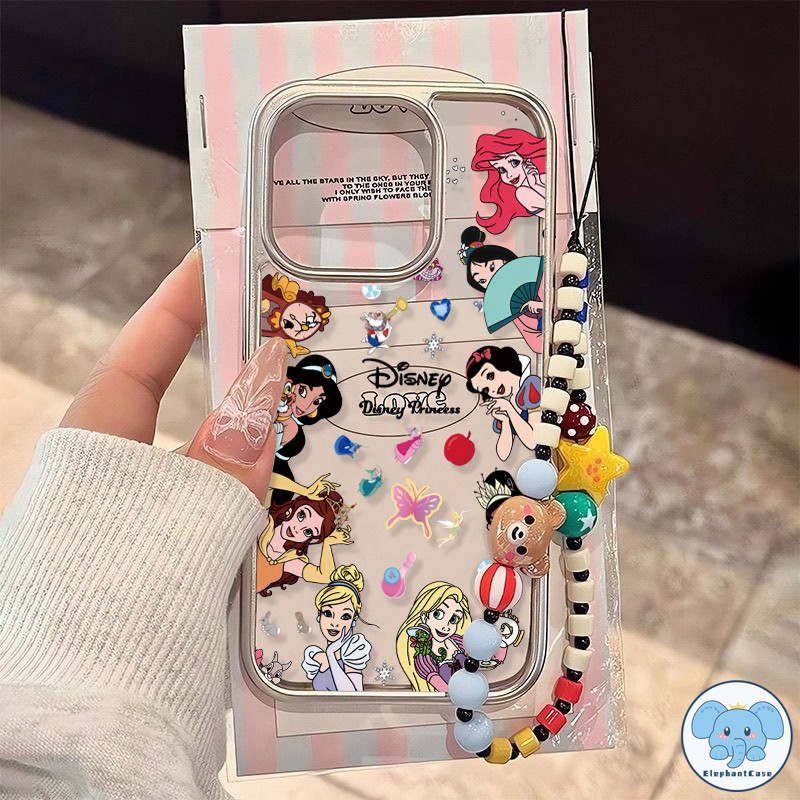 เจ้าหญิงเต็มหน้าจอสร้อยข้อมือเฟรมไฟฟ้าเข้ากันได้เคสไอโฟน 11 15 12 14 13 Pro Max 7Plus XR X XS Max 7 14 8 15 Plus SE 2020