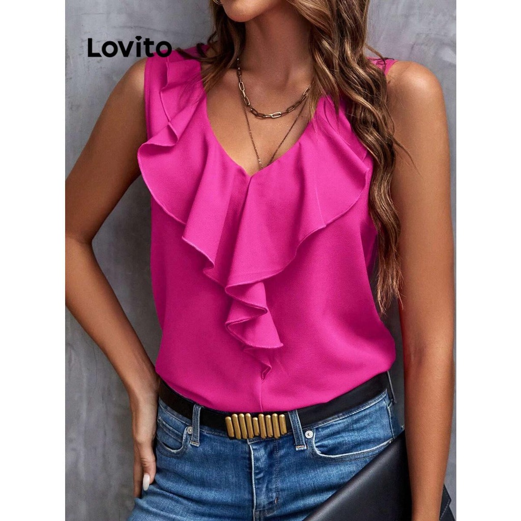 Lovito เสื้อกล้ามระบายธรรมดาสบาย ๆ สำหรับผู้หญิง LNL72190