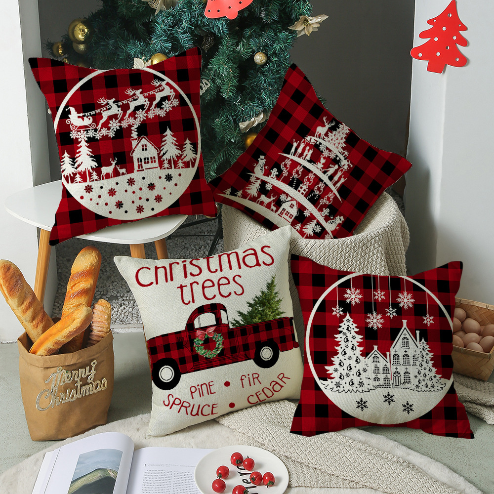 ปลอกหมอนอิงคริสต์มาส-xmas Tree Elk Snowflakeรูปแบบ-สําหรับห้องนั่งเล่นในบ้านโซฟาห้องนอน-ปลอกหมอนพิมพ์ผ้าลินิน-คริสต์มาสปีใหม่พรรคซัพพลาย