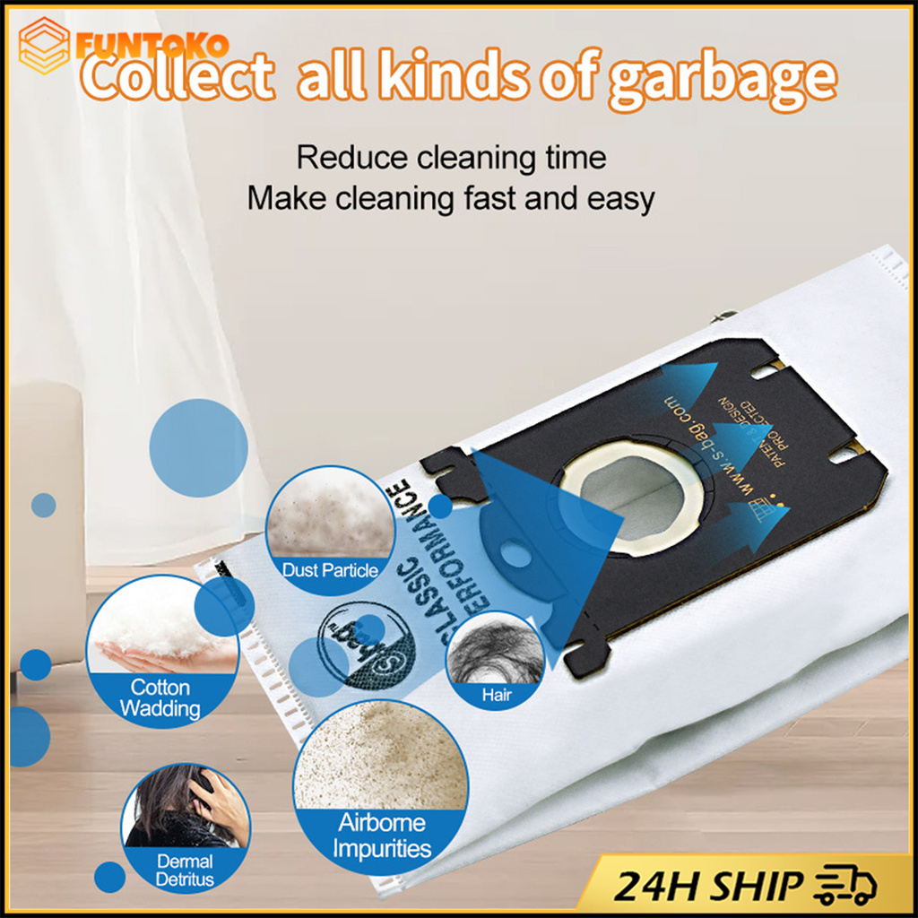 ร้านอยู่กรุงเทพ ถุงเก็บฝุ่นS-bags 5ชิ้น สำหรับ philips electrolux รุ่นFC8202 9130 HR8375
