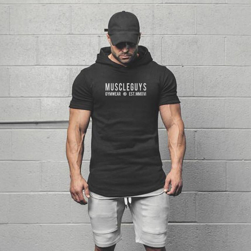 แบรนด์ใหม่ผ้าฝ้ายฤดูร้อนยิมสบายๆเสื้อผ้าออกกําลังกายบุรุษแฟชั่นขยายฮิปฮอปเพาะกายกล้ามเนื้อคลุมด้วยผ้าแขนสั้นเสื้อยืด
