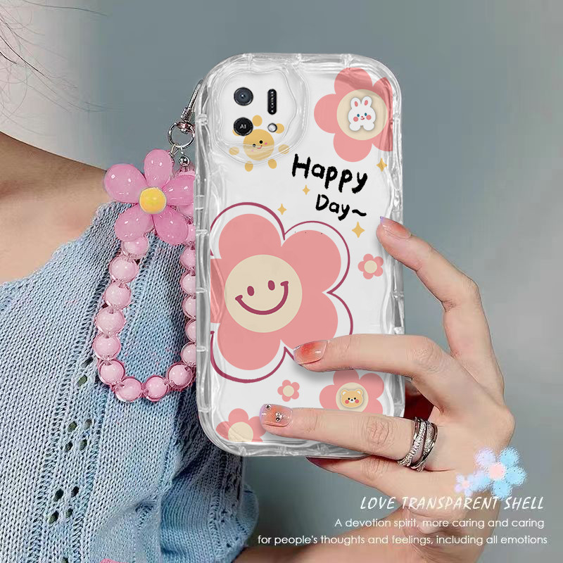 เคส OPPO A16K เคสโทรศัพท์ใส ดอกไม้ เชือกห้อยลูกปัด เคสโทรศัพท์กันกระแทกแบบใส