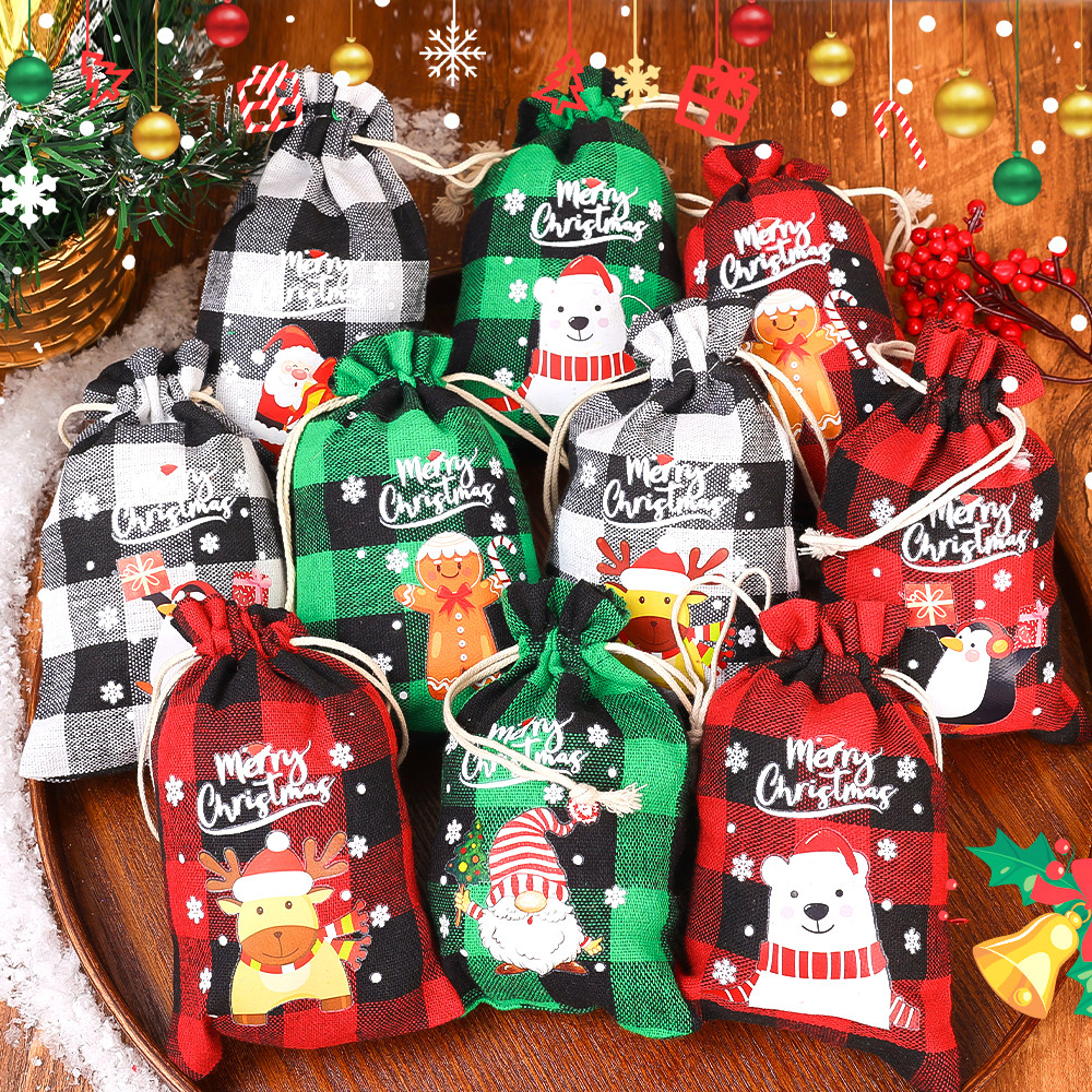 สินค้าตกแต่งคริสต์มาส - Santa Claus Snowman Drawstring Pocket Pouch - Christmas Burlap Bag - Snack, Gift Storage Bags - Xmas Gift Packaging Bag - Xmas Party Supplies