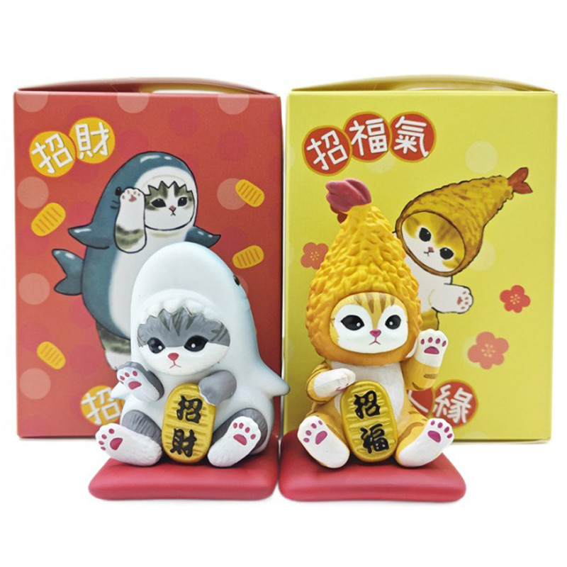 2 ชิ้น/เซ็ต 6-8 ซม.อะนิเมะการ์ตูน Mofusand Shark Cat ทอดกุ้ง Make Fortune Luck Cat รุ่น Q PVC ตัวเลขการกระทําตุ๊กตาของเล่น