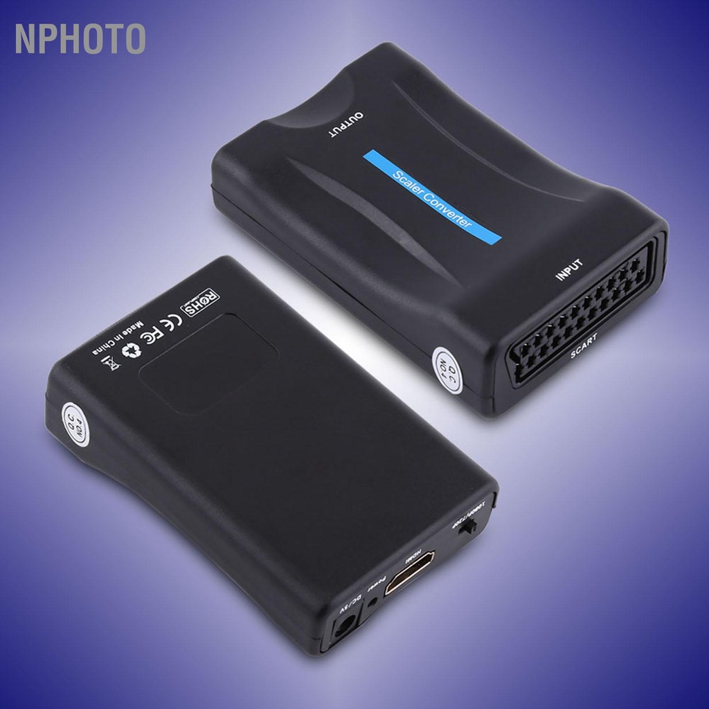 Nphoto Scart to HDMI Audio Video Converter Scaler Adapter 720P 1080P พร้อมสาย USB