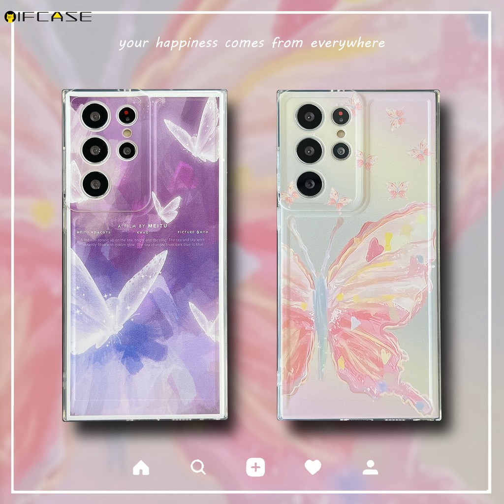 SAMSUNG สําหรับsamsung Galaxy A42 A41 A35 A34 A32 A23 A25 A24 A22 4G 5Gเคสโทรศัพท์ภาพวาดสีน้ํามันทาสีผีเสื้อสีชมพูสีม่วงน่ารักการ์ตูนFrostedซิลิโคนอ่อนนุ่มกรณีปกหลัง