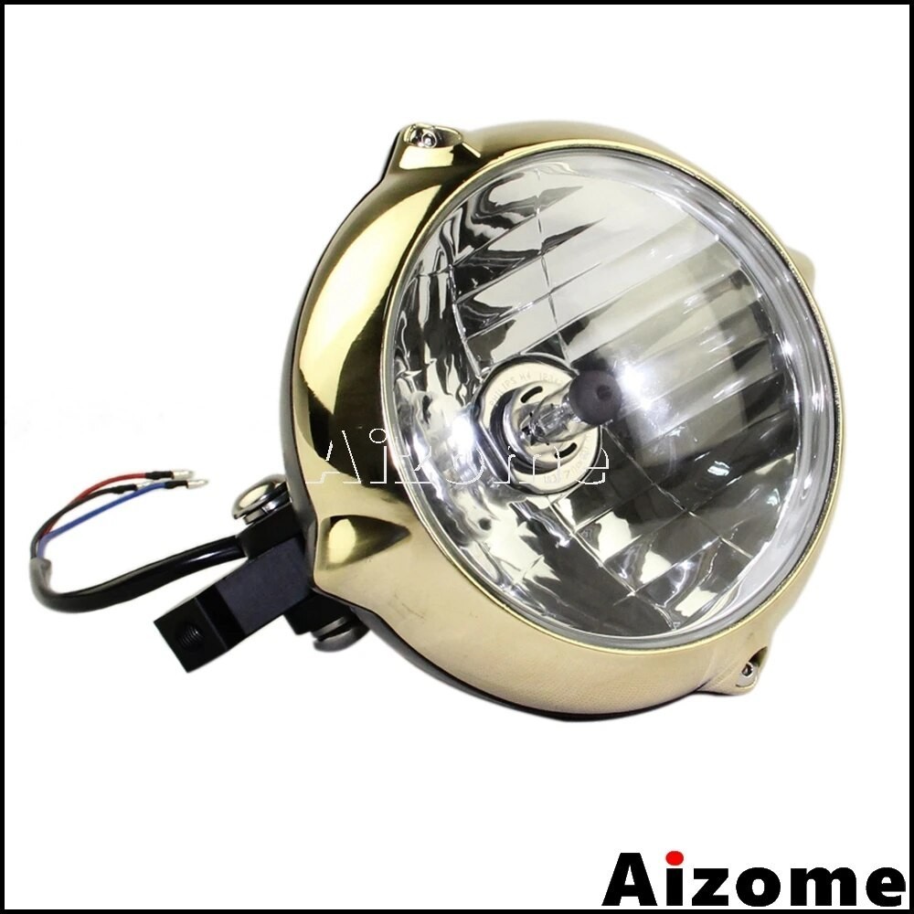 AI Black Brass Motorcycle 6.5" Headlight Custom H4 Retro Headlamp For Harley Cruiser Chopper Cafe Ra