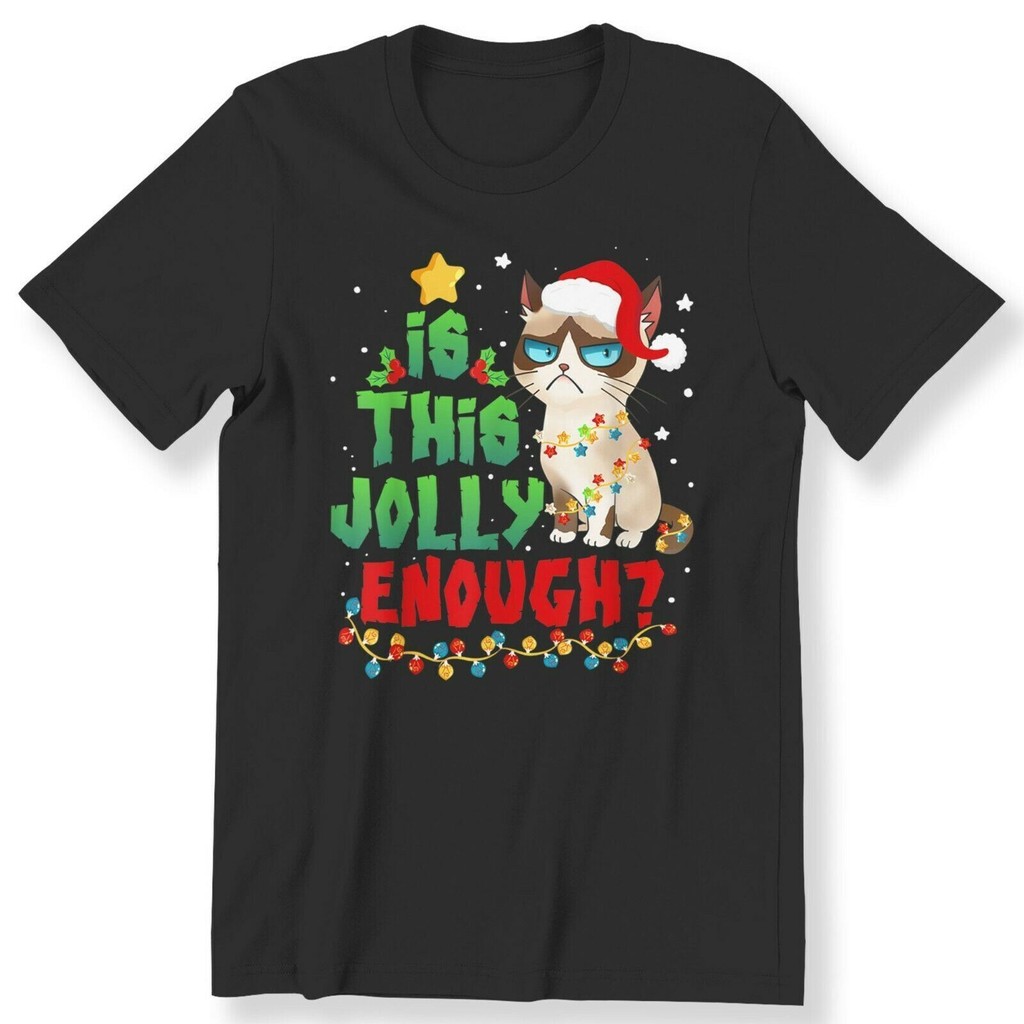 Is This Jolly Enough Mens Ladies เสื้อยืดคริสต์มาสตลก Grumpy Cat Gift Top