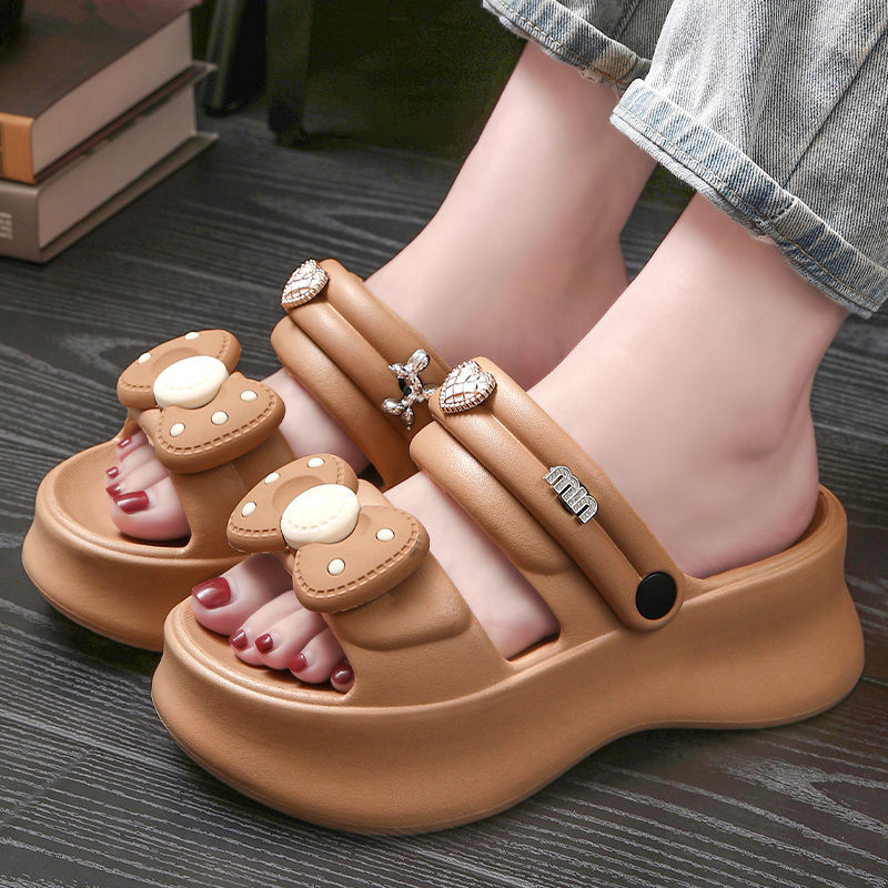 หนา-soled รองเท้าแตะสุภาพสตรีแฟชั่น Bow-Soled รองเท้าแตะเพิ่มความสูงรองเท้าแตะชายหาดสองสวมใส่รองเท้าแตะส้นสูงสวมใส่ด้านนอกหนาSoledรองเท้าแตะสุภาพสตรีแฟชั่น Bow-เพิ่มความสูงรองเท้าแตะรองเท้าแตะBe