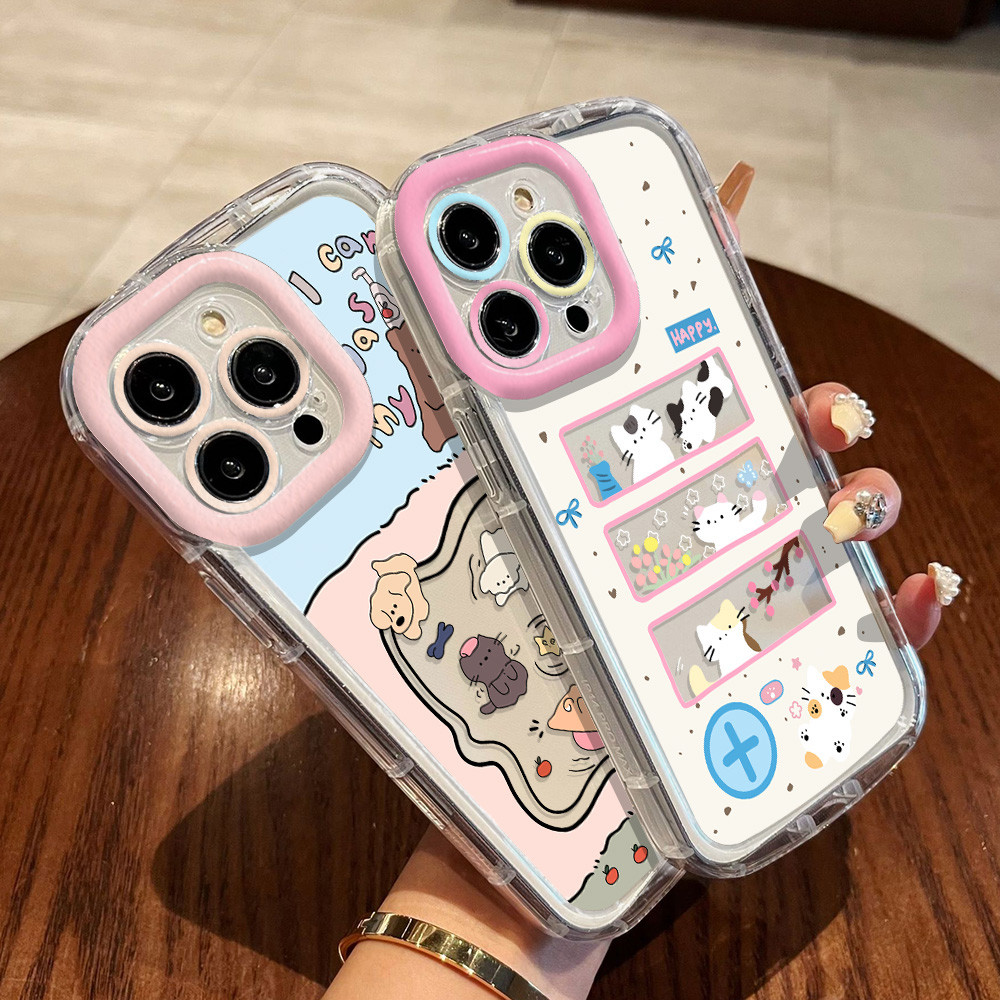 เคสป้องกันใสสวยงามสำหรับ iPhone 11 15 16 12 13 14 PRO MAX 8 7 plus XR XS การ์ตูน Doodle นุ่มรอบเคสโทรศัพท์สีเบจ