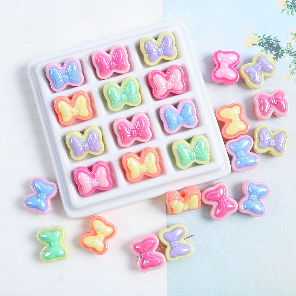 10pcs 17x20 มม.AB สี Bowknot ลูกปัดน่ารักอะคริลิคหลวม Spacer ลูกปัดสําหรับเครื่องประดับทํา Diy สร้อยข้อมือสร้อยคอ Hairpins Craft