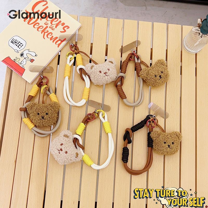 GANTUNGAN [รวมตุ๊กตา] เกาหลีน่ารักการ์ตูน 3D Plush Fuzzy Bears hp Clip Cross-body Lanyard Strap สร้อ