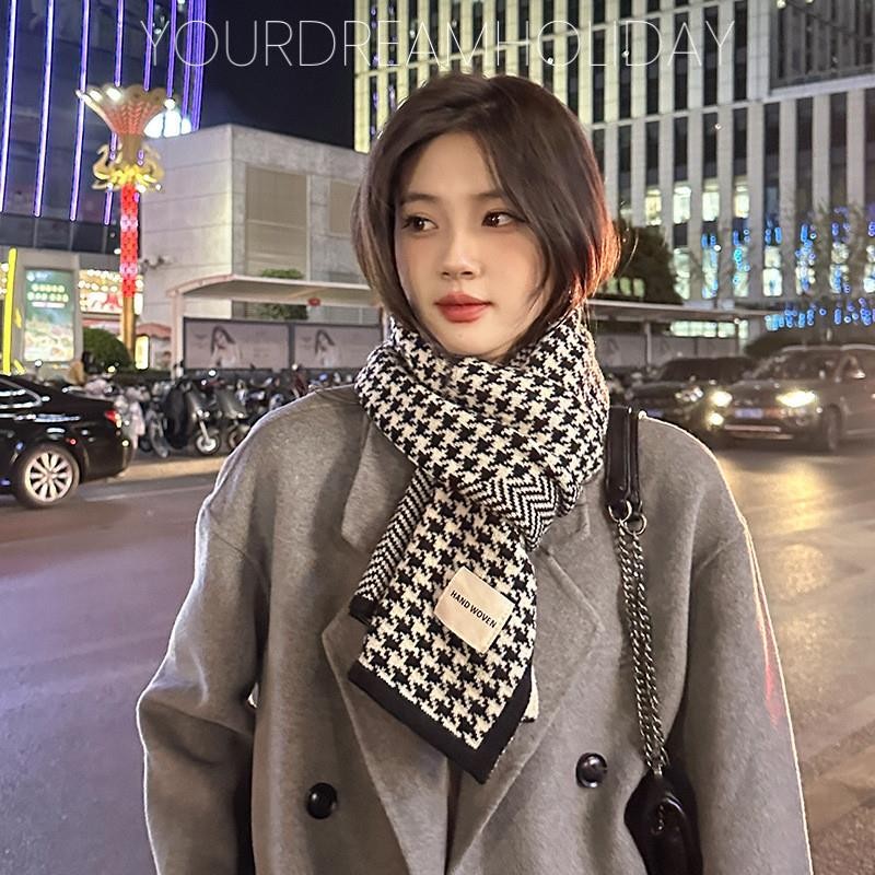ผู้หญิงพันนกตรวจสอบถักผ้าพันคอสําหรับฤดูใบไม้ร่วงและฤดูหนาวความอบอุ่นผ้าพันคอแฟชั่นกลางแจ้ง กันลม