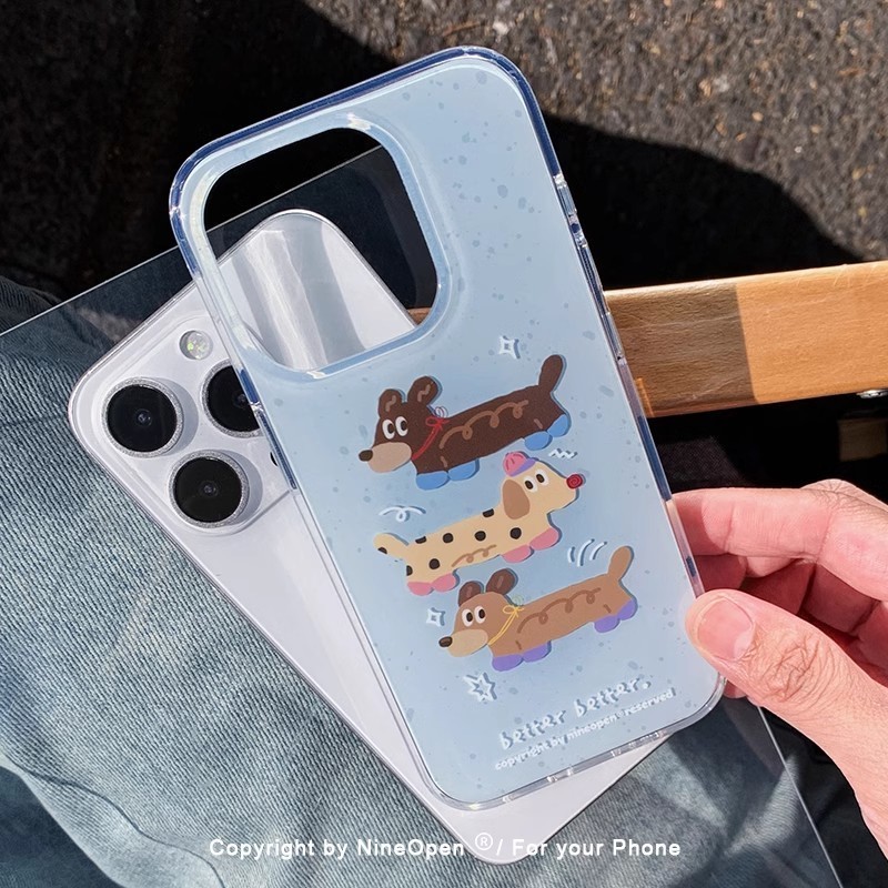 Blue Splash Ink Retro Dachshund Puppy Double Layer เหมาะสําหรับ iPhone16proMax เคสโทรศัพท์ iphone15/13/12/11/Shock-proof กรณี J2ZJ