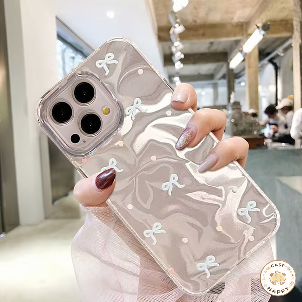 โบว์ไทที่สวยงามพร้อมลายเส้นเรียบง่าย ระลอกคลื่นความ เคสIPhone 16 13 15 11 14 12 Pro Max XR XS X Max 7 8 16 Plus SE 2022