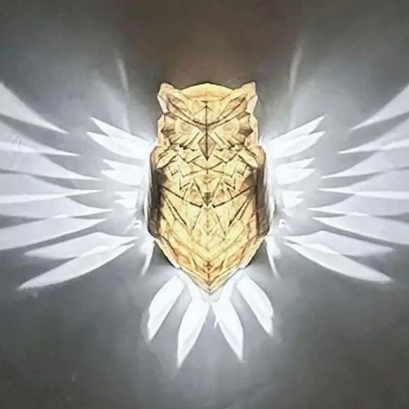 Owl Wall Light Golden Owl Eagle Lamp Battery Operated Wall Sconce Wall Art Decor Cute LED Wall Light