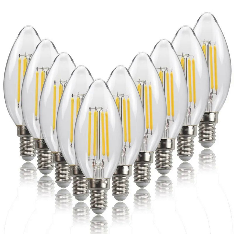 10pcs LED Bulb Filament Candle Lamp E14 C35 COB Retro Antique Vintage Style  Cold/Warm White  AC220V