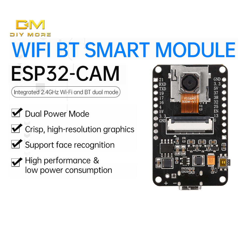 Diymore ESP32-CAM บอร์ดพัฒนา WiFi โมดูลบลูทูธ CH340X OV5640 AF-72 มม. กล้อง 500W พิกเซล