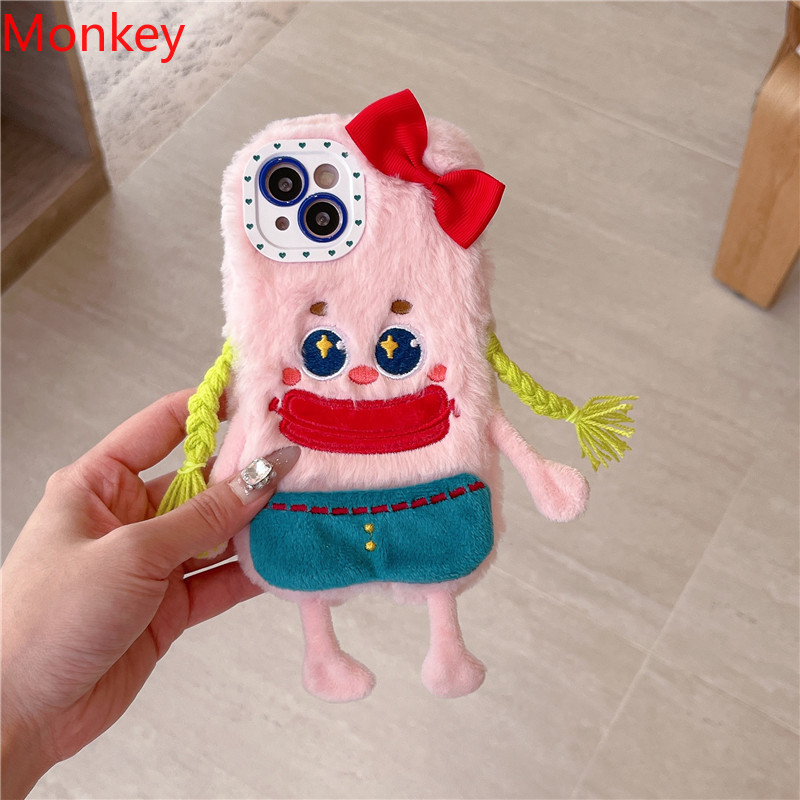เกาหลีน่ารัก 3D DIY Braid ไส้กรอกปากสาวซิลิโคนนุ่มสําหรับ iPhone 16 15 Plus 14 13 12 11 Pro Max ตลกการ์ตูนขนสัตว์