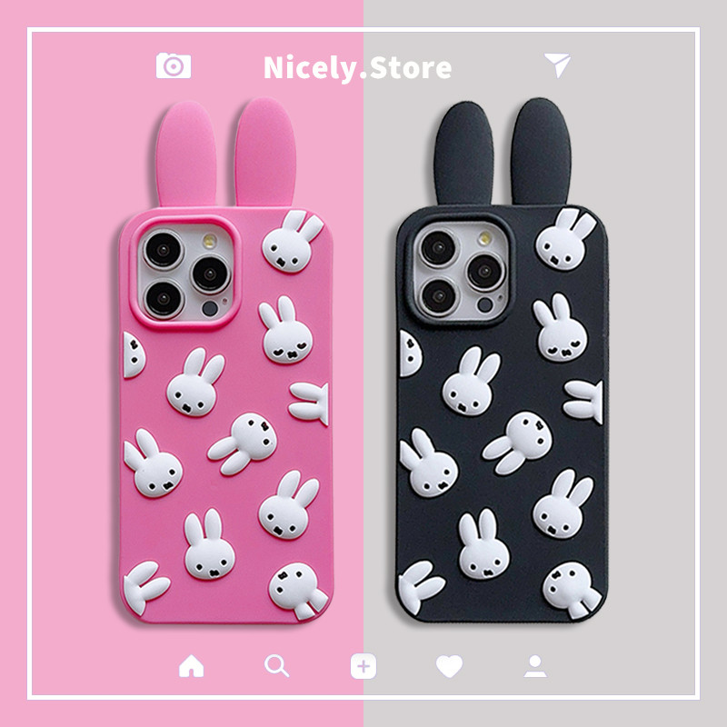 3d น่ารักหลาย Miffy กระต่ายซิลิโคนเคสโทรศัพท์สําหรับ iPhone 16 15 14 13 12 Pro Max 11 12Pro 13Promax Drop ทน Big Hole ป้องกันนุ่ม