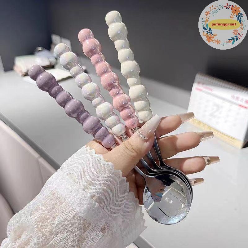 Pufanggreat Pearl Handle ช้อนสแตนเลสกวนช้อนไอศกรีมเค้กขนมช้อนบาร์อุปกรณ์ครัว Party ช้อนส้อม Gadgets TH – โปรปัง