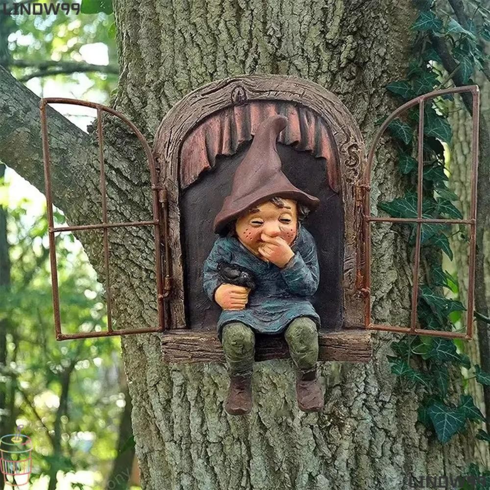 Lindw99 ประติมากรรมนางฟ้า,เรซิ่น Miniature Gnome รูปปั้น, Vivid Garden ของขวัญสภาพอากาศตกแต่งสวน Dwarf Figurine Garden