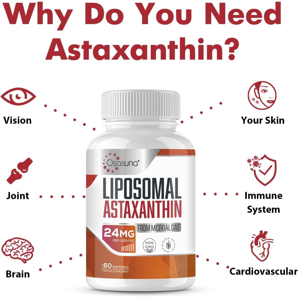 พร้อมส่ง Osasuna Liposomal Astaxanthin 24mg แอสตาแซนธิน 60 ซอฟท์เจล Maximum Absorption Antioxidant - รูปที่ 3