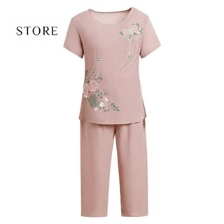 เสื้อเชิ้ตผ้าฝ้ายลายดอกไม้ของผู้หญิงเสื้อยืดแขนสั้นคอกลมลำลอ…